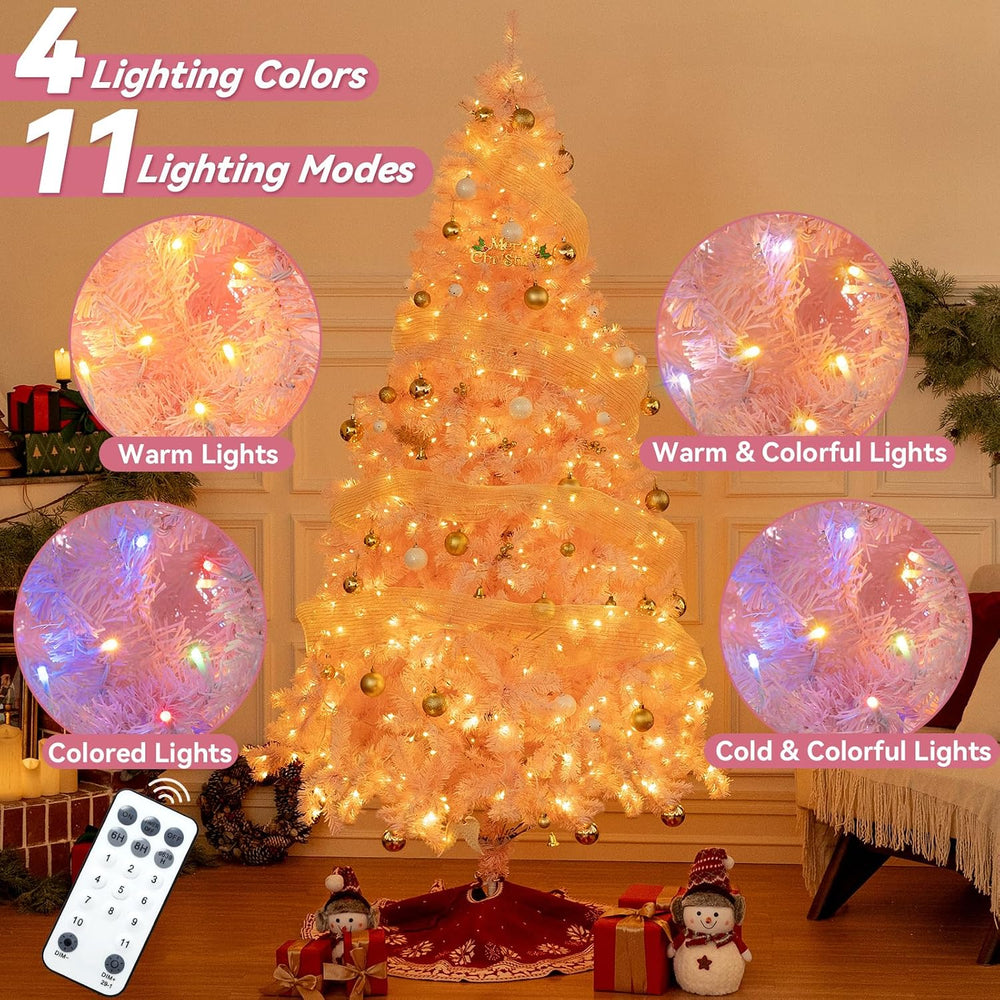 7.5ft Pink Christmas Tree with 600 Warm & Colorful Lights & Storage Bag