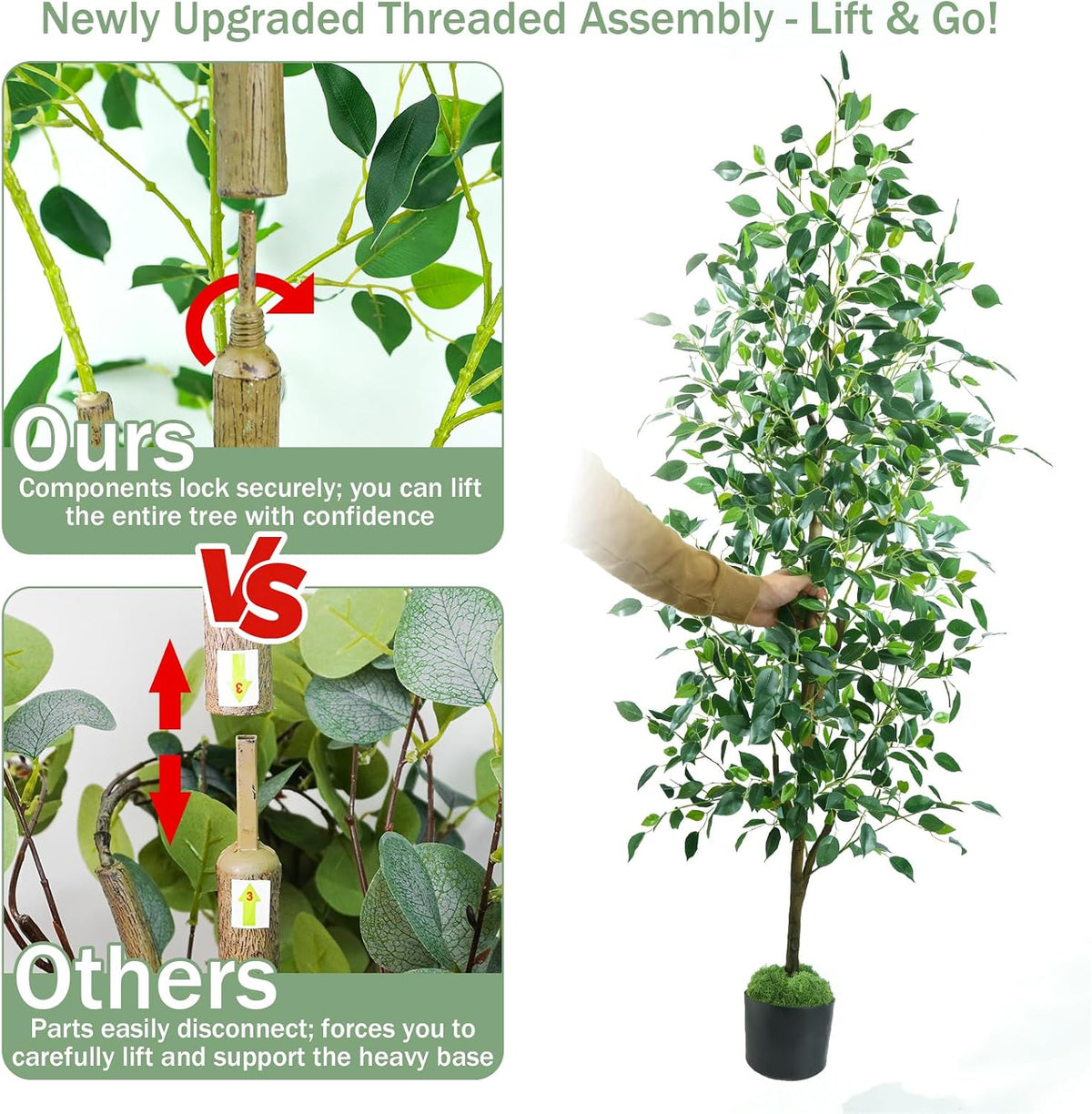 caxchiling artificial ficus tree 6ft, faux floor tree, close-up detail