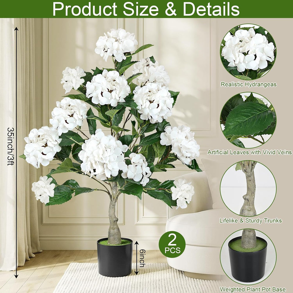 2 Pcs Faux Hydrangea Tree, 3Ft Hydrangea Artificial Flowers Potted