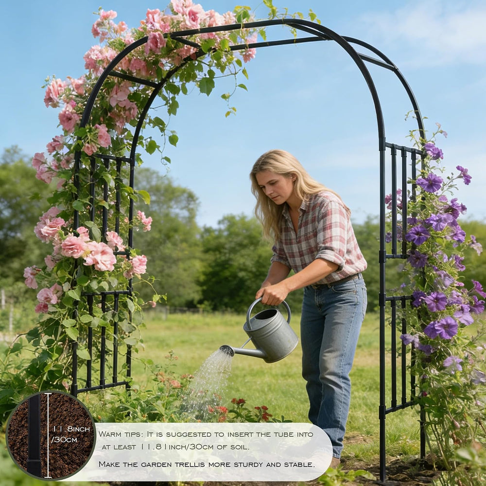 Square Tube Garden Arch Trellis, 8.2FT x 5FT Metal Arbor, Outdoor Trellis for...