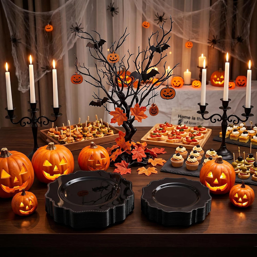 COLOSUS 60PCS Black Plastic Plates, Heavy Duty Disposable Plates for Party.