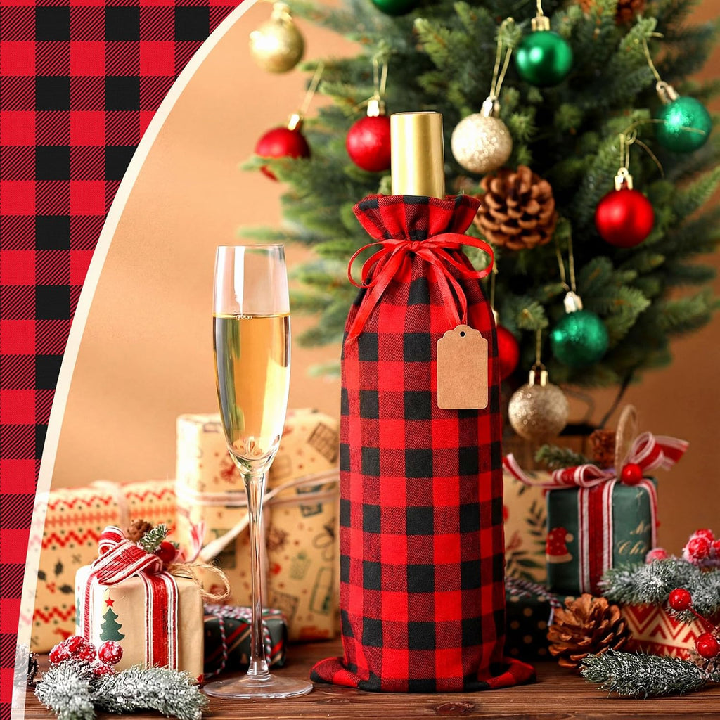 siltriangle 20 pcs buffalo plaid christmas drawstrings gift, close-up detail