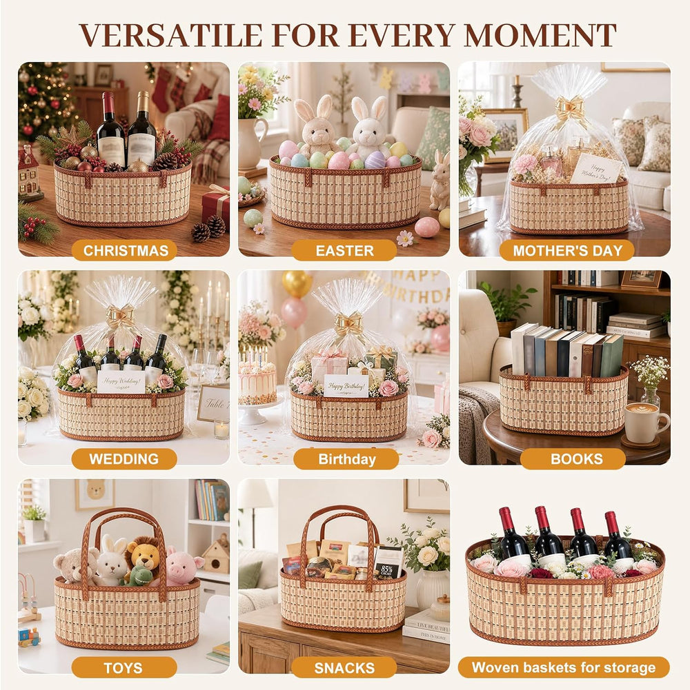 6 Set Baskets for Gifts Empty,Foldable Woven Basket for Gifts with Handles