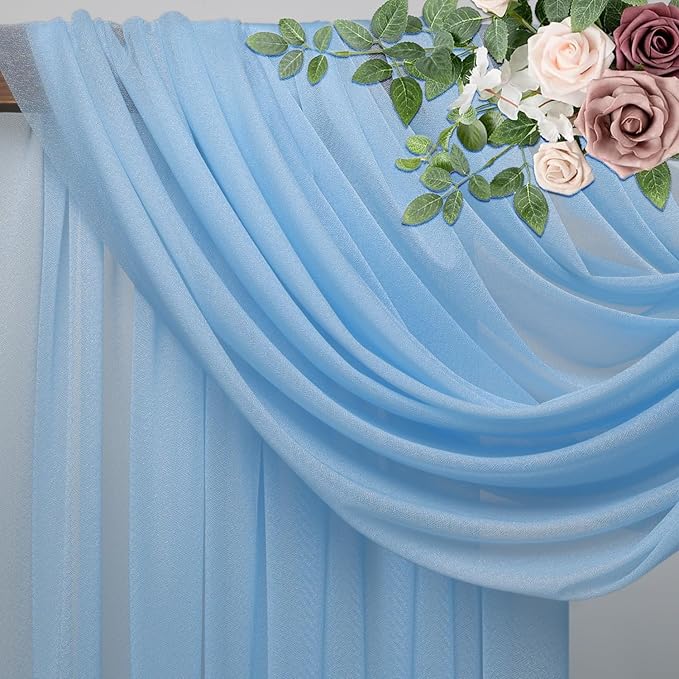Wedding Arch Draping Fabric 4 Panels 28.7" x 20FT Dusty Blue Sheer Chiffon Backdrop Drapes for Wedding Ceremony Birthday Party Bridal Shower Outdoor Decoration