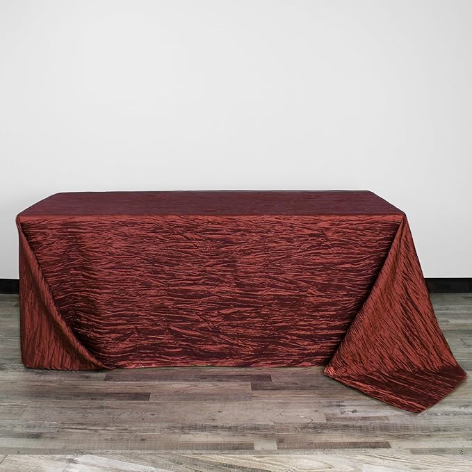 YOUR CHAIR COVERS - 90 x 132 inch Rectangular Crinkle Taffeta Tablecloth - Burgundy, Rectangle Table Linens for 6 ft Rectangular Tables, Wedding Crushed Table Cloth