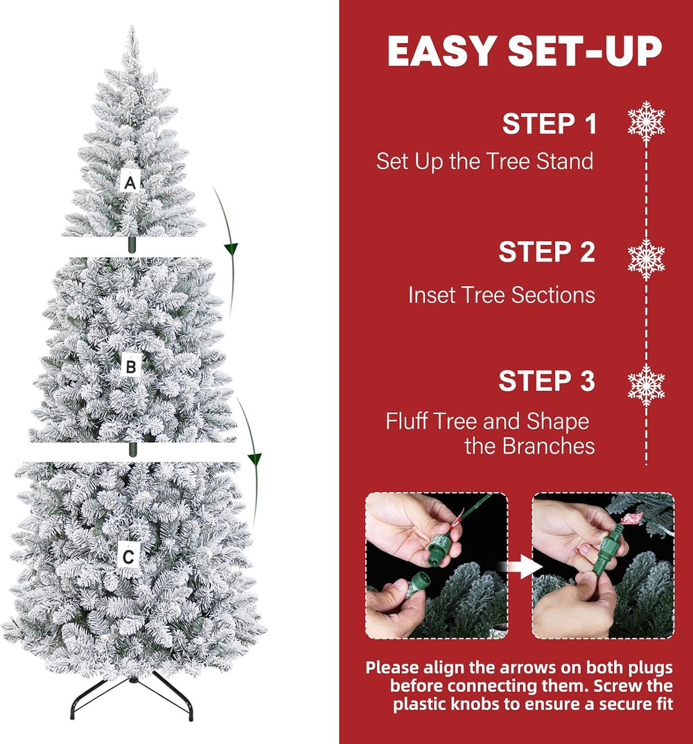 Hykolity 7.5 ft Prelit Snow Flocked Pencil Slim Christmas Tree (Sold Exclusiv...