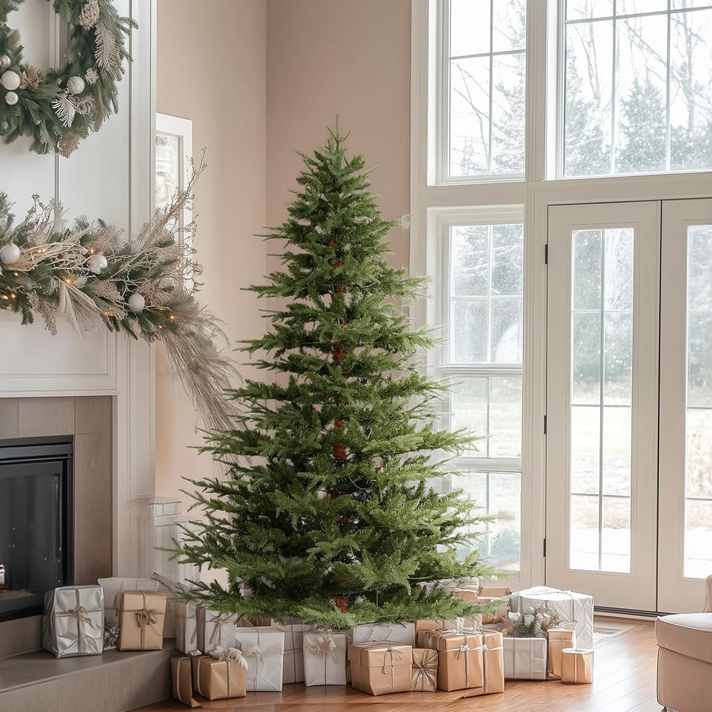 6.5FT Pre-Lit Aspen Fir Christmas Tree with 500 Clear Lights, Lifelike Pine with 750 Branch Tips, Hinged Artificial Trees with Sturdy Metal Stand, for Christmas Holiday Party Decoration, Easy Setup