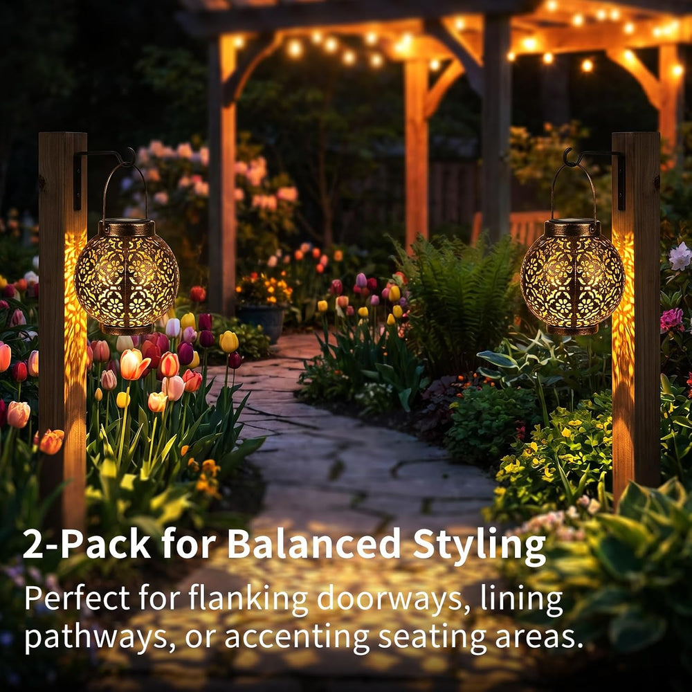 2 Pack Solar Hanging Lanterns Lights Outdoor, LED Warm White Lights