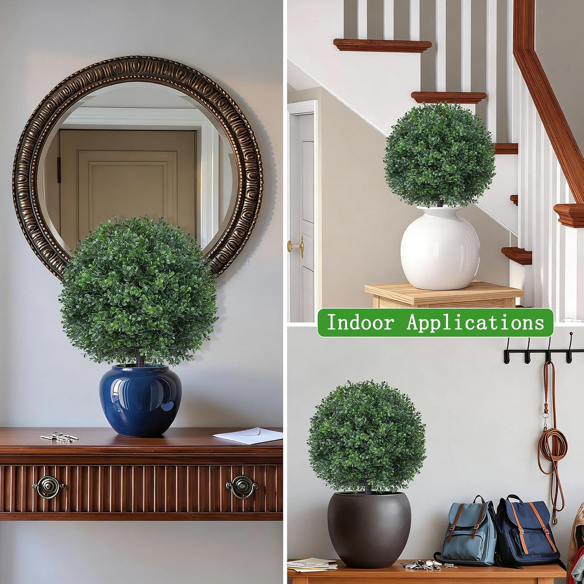 Yangrass 2PCS 24" Artificial Boxwood Topiary Ball Trees with Ground Spike
