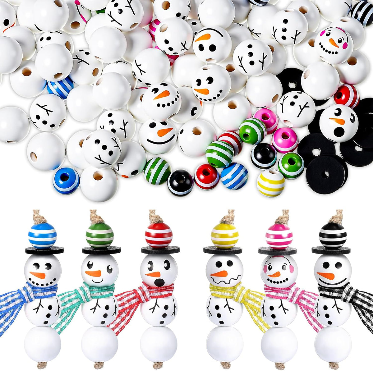 Vicenpal 450 Pcs Christmas Wooden Beads, Striped, Vibrant Color