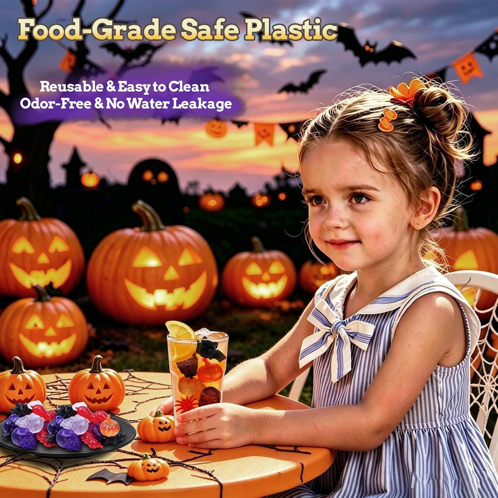 300 Pack Halloween Reusable Ice Cubes for Drinks and Parties, Pumpkin