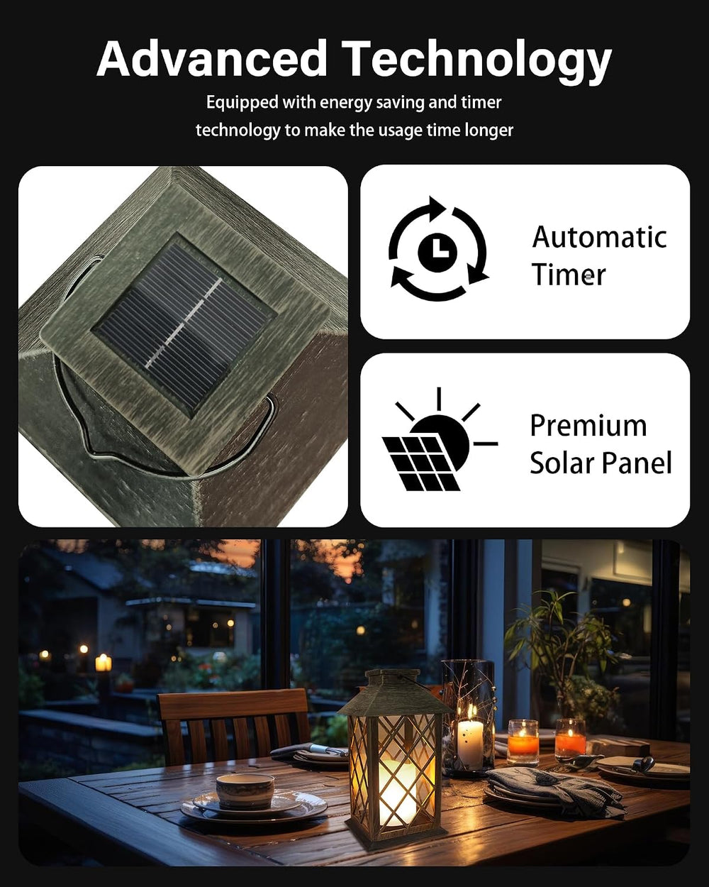2 Pack 14'' Durable Tempered Glass Solar Lanterns Outdoor Waterproof