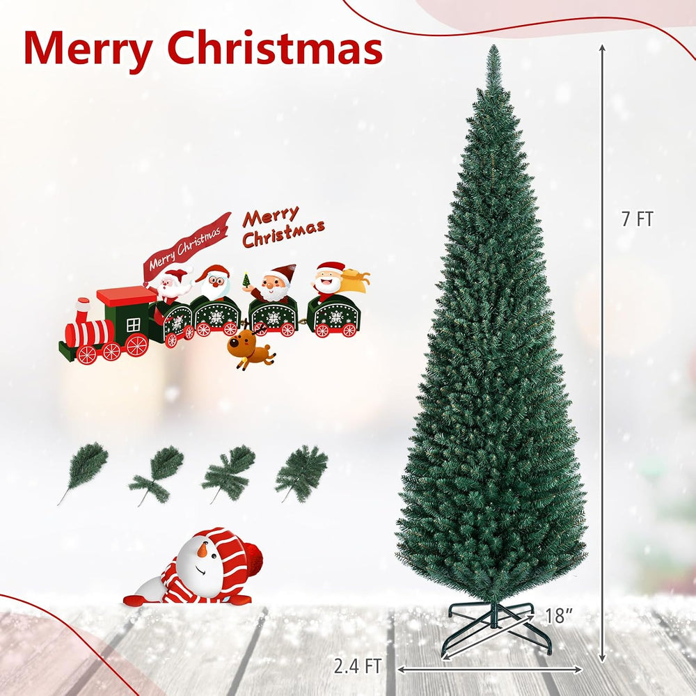 Goplus 7ft Artificial Slim Pencil Christmas Tree with 700 Lush Branch Tips