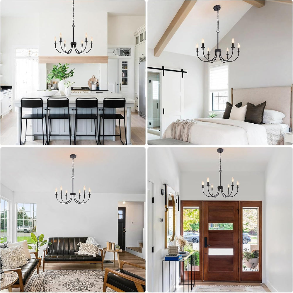 6 Light Black Farmhouse Chandelier, 26" Dining Room Light Fixtures