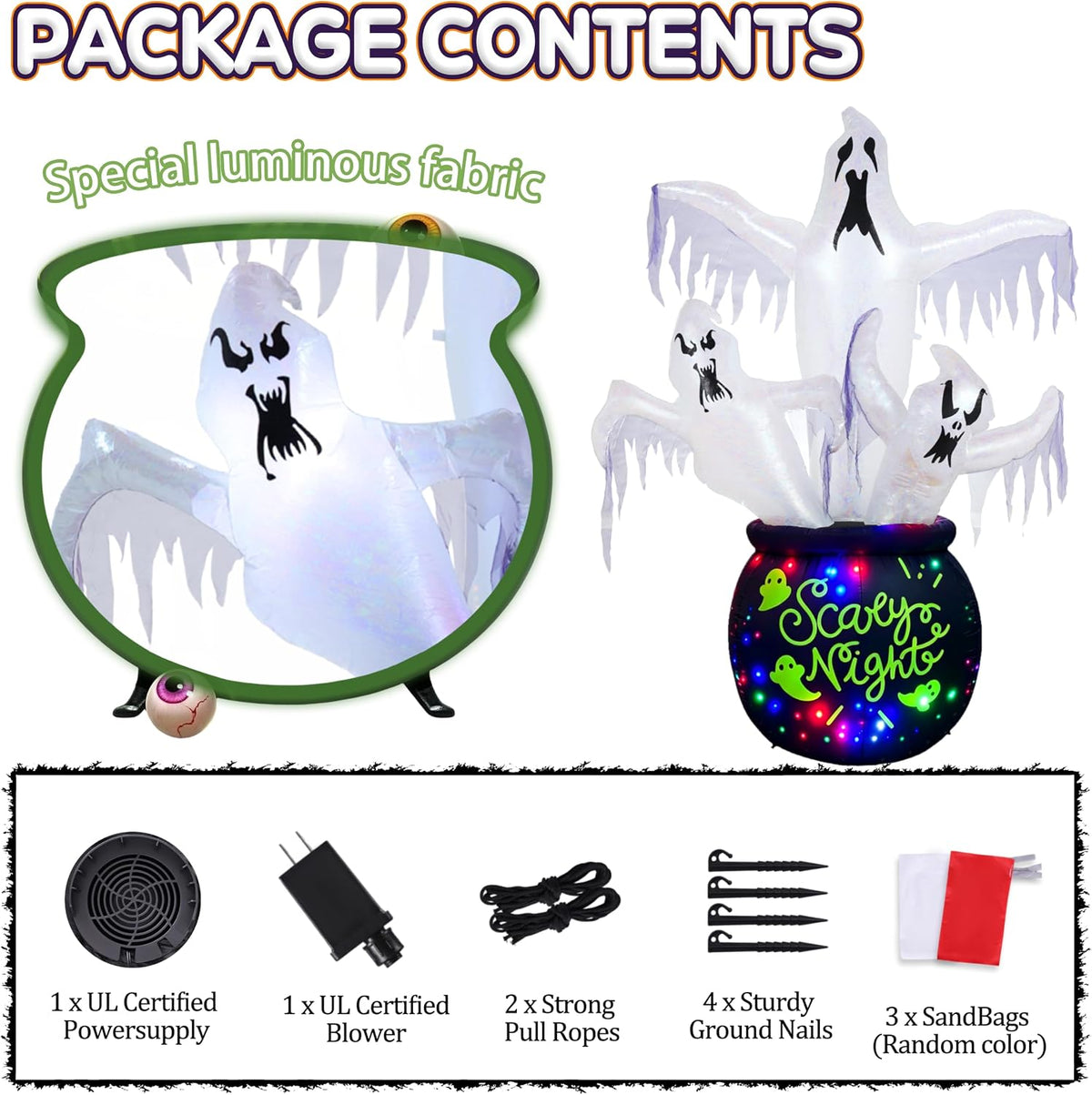8ft halloween inflatables outdoor decorations scary large ghost showing dimensions