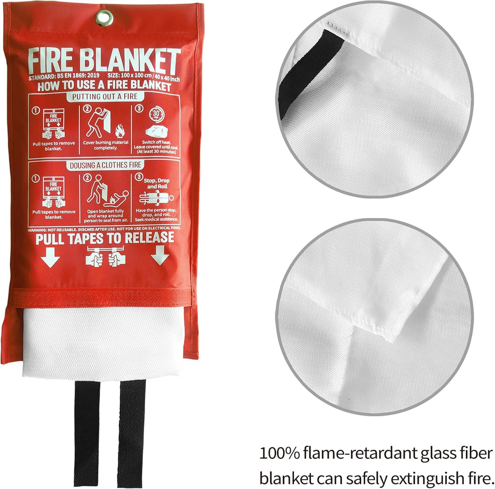 Fire Blanket for Kitchen and Home, 40" x 40", Fiberglass Emergency ...