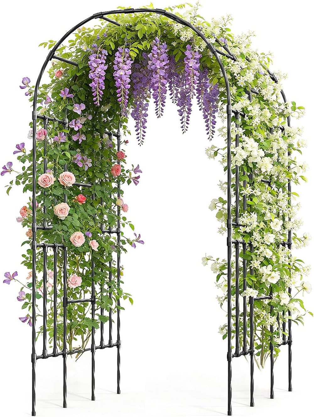 Miory Garden Arch Trellis for Climbing Plants Outdoor, 3.9x7.9ft Steel with P...