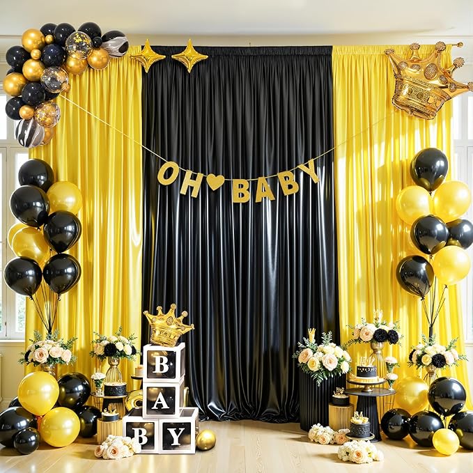 10x10 ft Yellow Gold Glitter Backdrop Curtain for Parties, Wrinkle Free Glitter Photo Backdrop Drapes 2 Panels 5x10FT Shimmer Back Drop Cloth for Wedding Birthday Stage Photography Background
