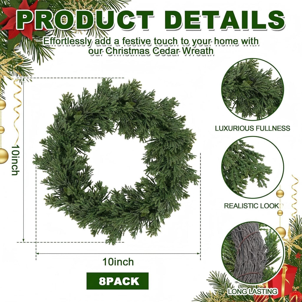 dingion 8 pcs 10 inch christmas cedar wreath shown in use