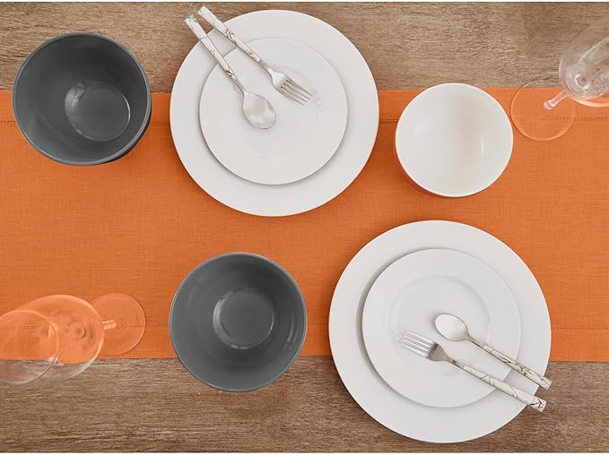 Solino Home Linen Pumpkin Hemstitch Table Runner 60 Inches - 100% Pure Linen Small Table Runner 14 x 60 Inch Ideal for Dresser and Coffee Tables - Classic Hemstitch - Fall, Halloween, Thanksgiving