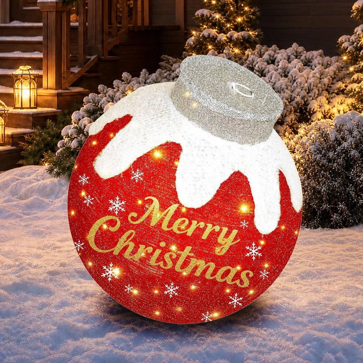 Outdoor Christmas Ball Ornaments, Pop Up Lighted Ball with DIY Sticker