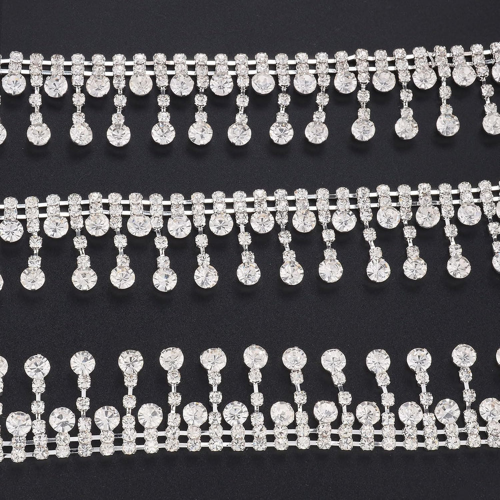 Jerler Rhinestone Tassel Fringe Trim Crystal Close Chain Applique for Sewing ...