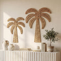 Cinnvoice 2 Pcs Rattan Palm Tree Wall Decor Tropical Art, 15.5'' & 14''