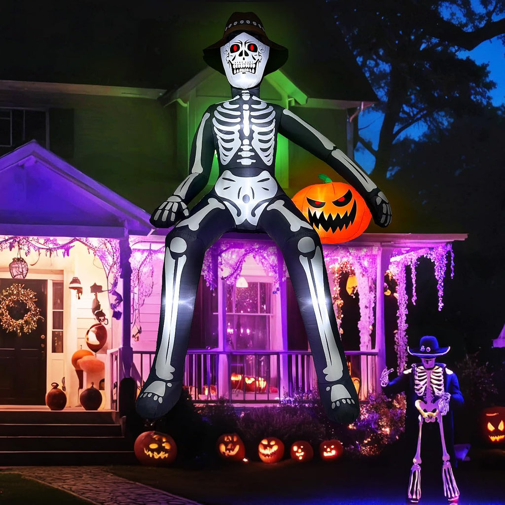 10 ft Inflatable Skeleton Halloween Decor Outdoor, Blow Ups Giant Skeleton