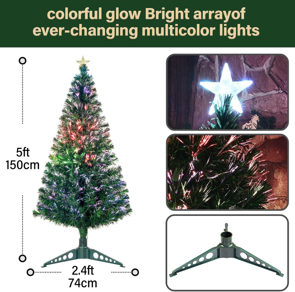5FT Fiber Optic Green Christmas Tree Artificial Tree with Stand,Pre-lit Full ...