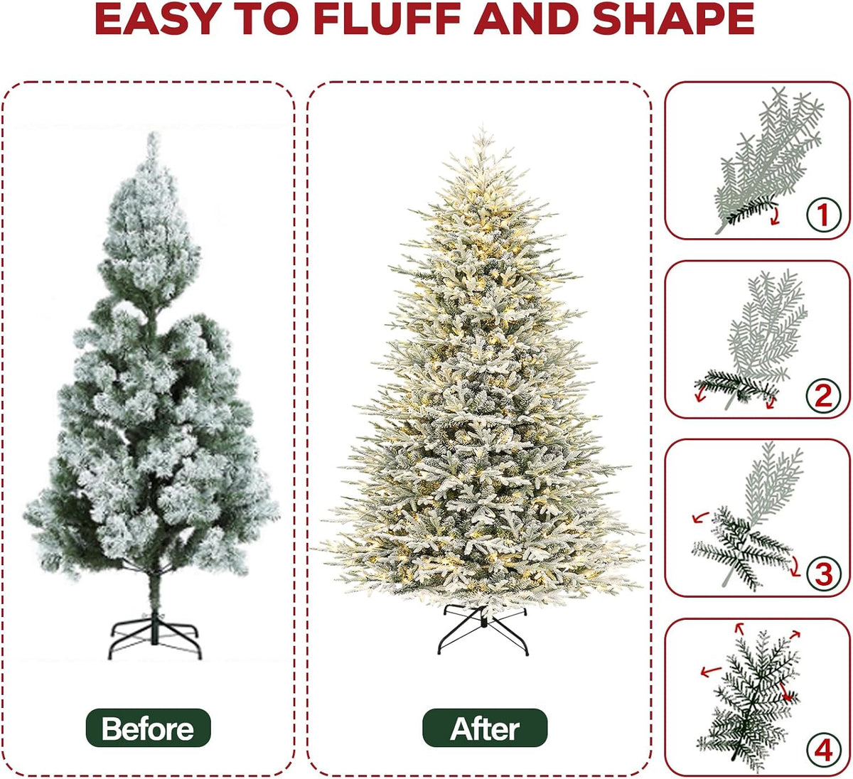 Hykolity 7.5 ft Prelit Flocked Christmas Tree with Realistic PE Foliage