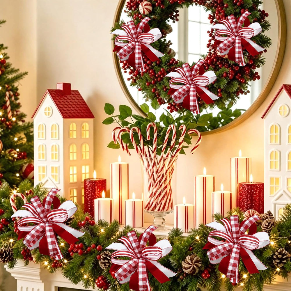 Liliful 8 Pack Red White Candy Christmas Tree Bow Ornaments 10x10 Inch