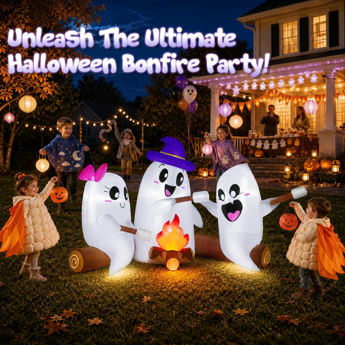zukakii 6ft long halloween inflatables decorations outdoor campfire, package contents