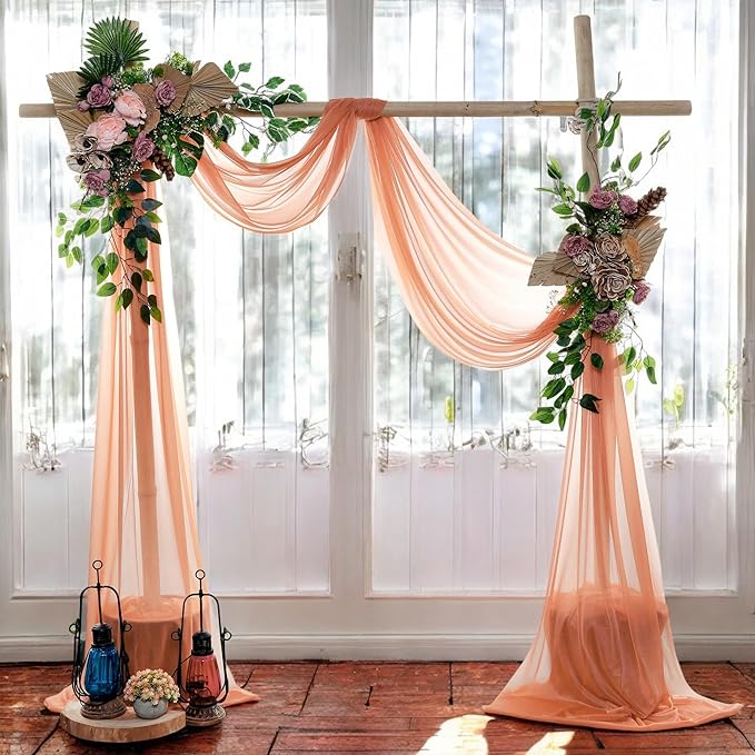 MDS Halloween Chiffon Draping Fabric - 2 Panel, 30" Wide x 50ft Long - Sheer Spooky Arbor & Canopy Drapery for Haunted House Backdrops, Party Ceilings, DIY Costumes & Themed Events - Coral Peach (Pack of 2)