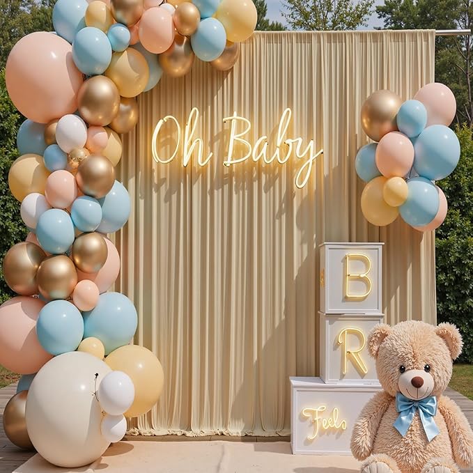20×14 ft Wrinkle Free Beige Backdrop Curtain for Weddings Parties, 4 Panels 14ft Silky Polyester Wedding Drapes Backdrop Photo Back Drop Cloth for Birthday Baby Shower Photography Backgrounds