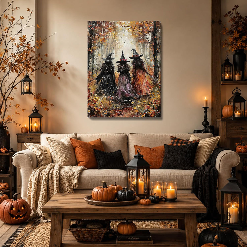 karani Halloween Canvas Wall Art, Vintage Three Witches Halloween Pictures