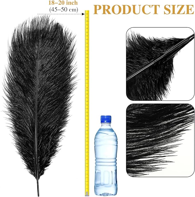 Retrowavy 30 Pcs 18-20 Inch Large Natural Ostrich Feathers Bulk for Centerpieces for Wedding Party Centerpieces Home Decoration Flower Arrangement (Black)