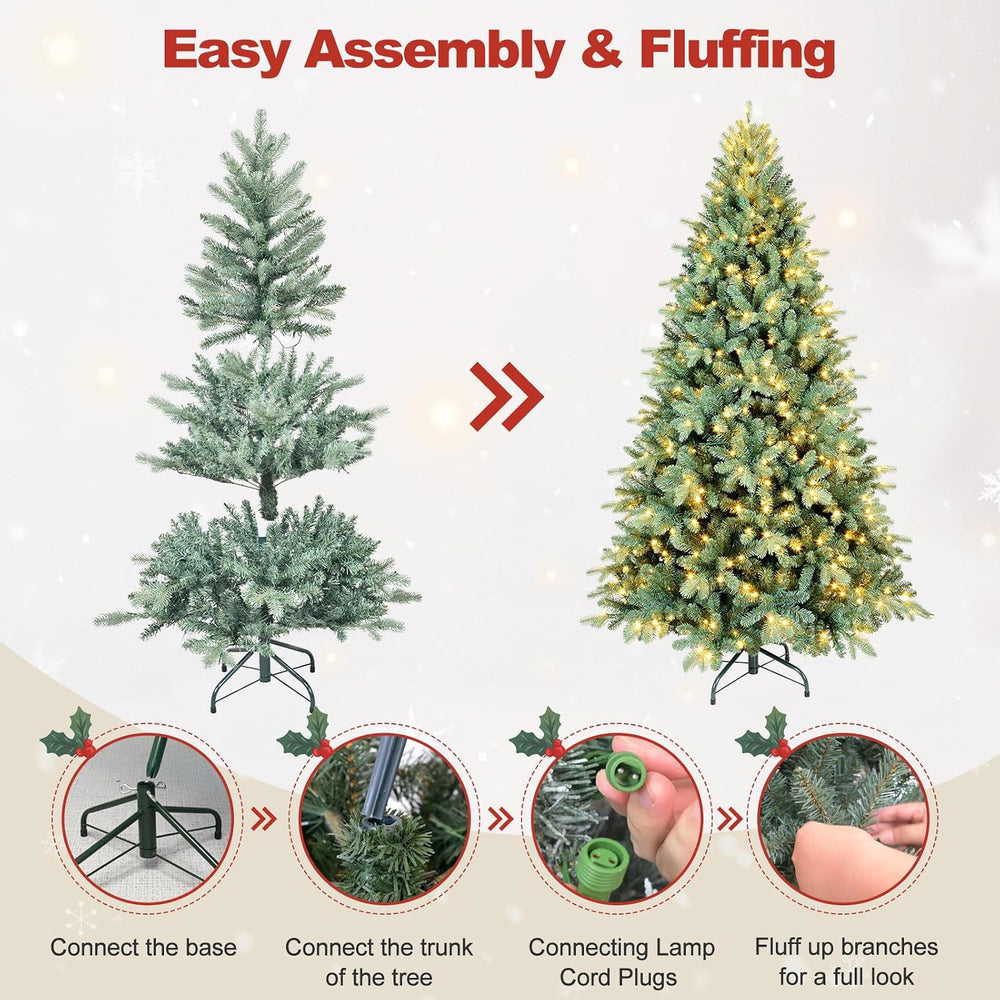 6 Ft Pre-Lit Artificial Christmas Tree, w/ 350 LED Warm Lights, 1390 PE&P...