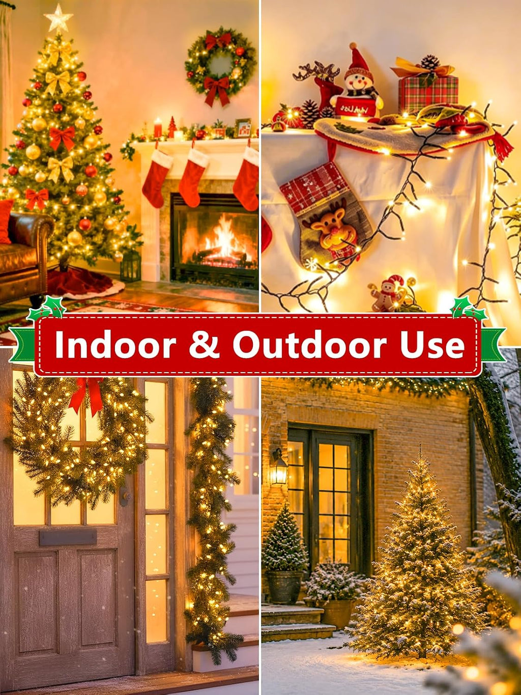 1000 led cluster lights with remote, christmas tree, front angle view