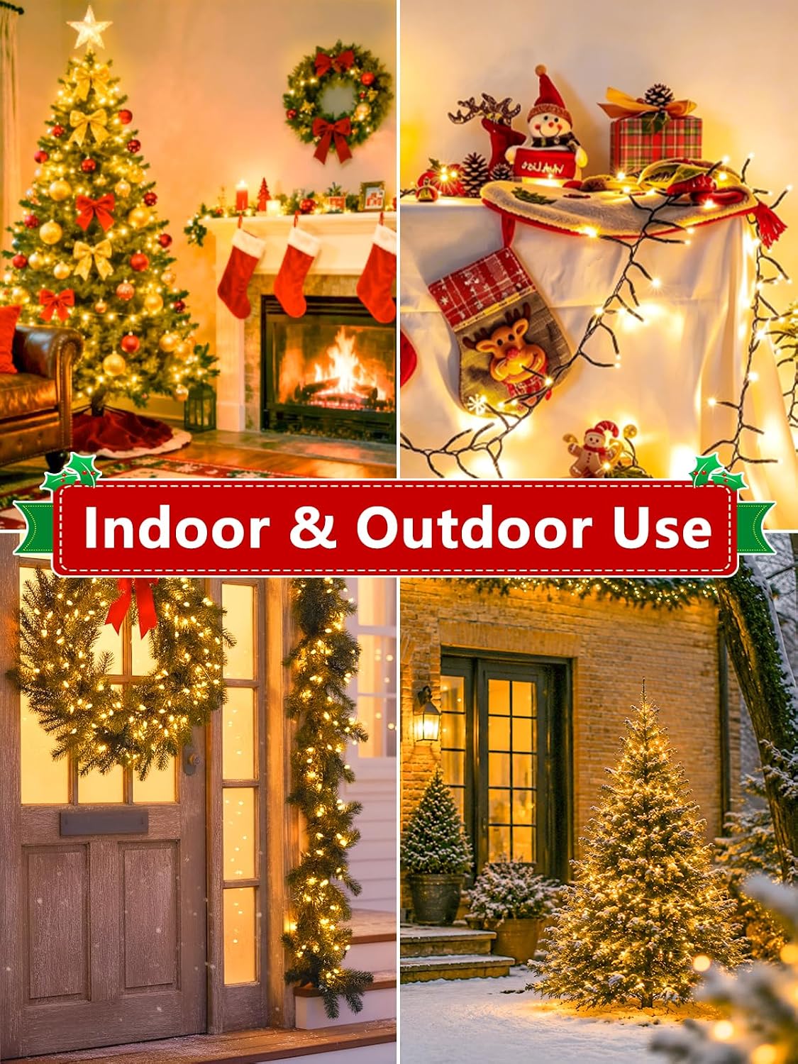 1000 led cluster lights with remote, christmas tree, front angle view