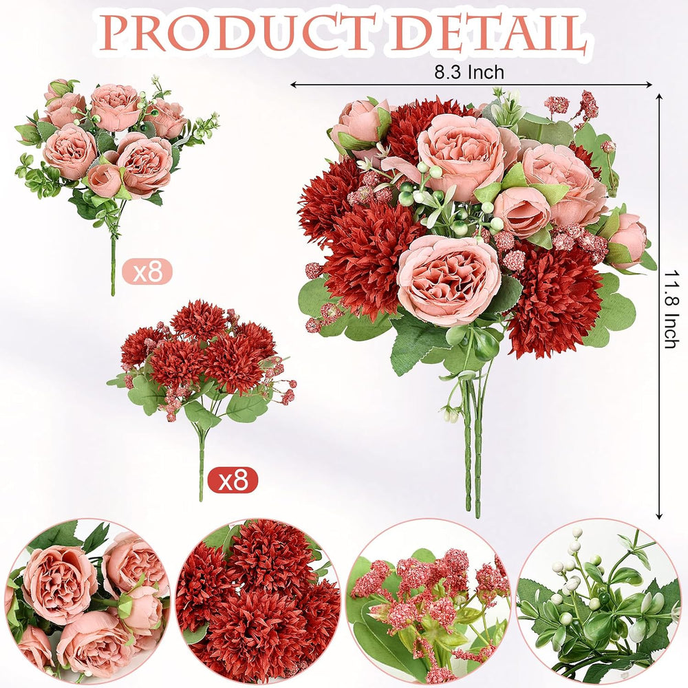16 Bundles Peonies Artificial Flowers - Terracotta