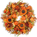 Large 24 Inch Fall Wreaths for Front Door, Farmhouse Autumn Harvest Wreath