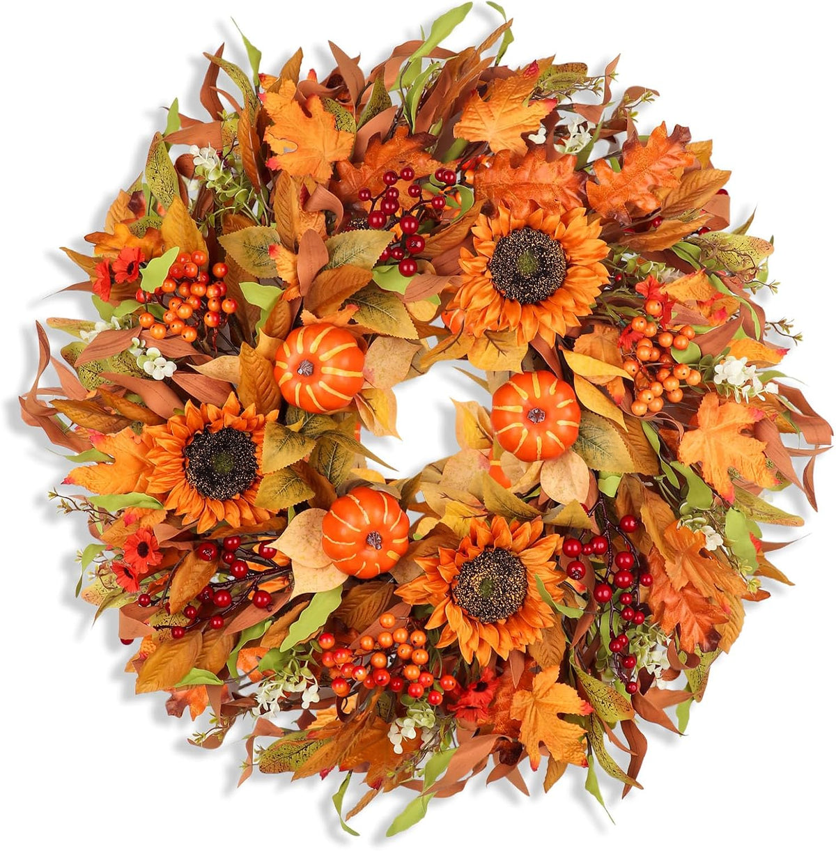 Large 24 Inch Fall Wreaths for Front Door, Farmhouse Autumn Harvest Wreath
