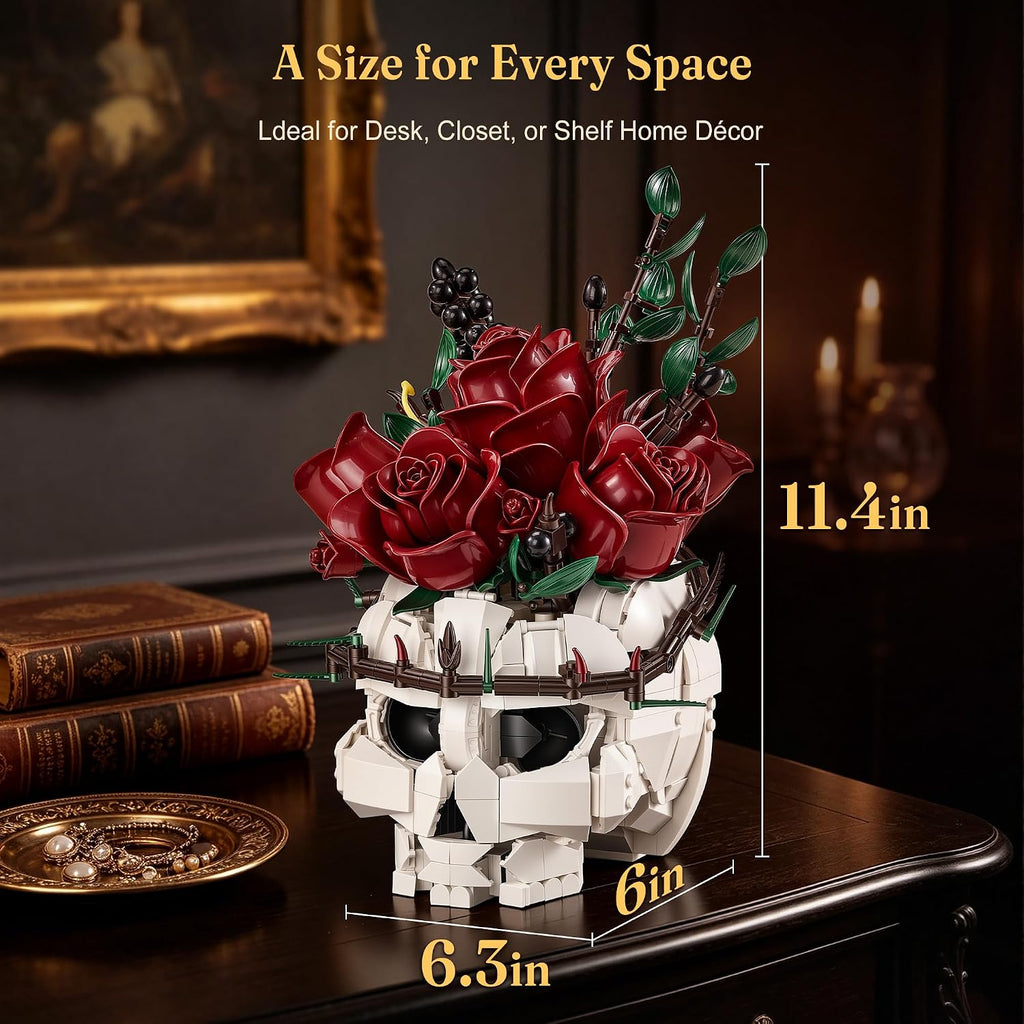 skull building set for adult gothic horror skeleton, package contents