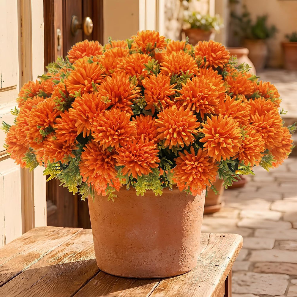 lovemoon 12 Pcs Outdoor Artificial Mum Marigold Flowers for Day of the Dead