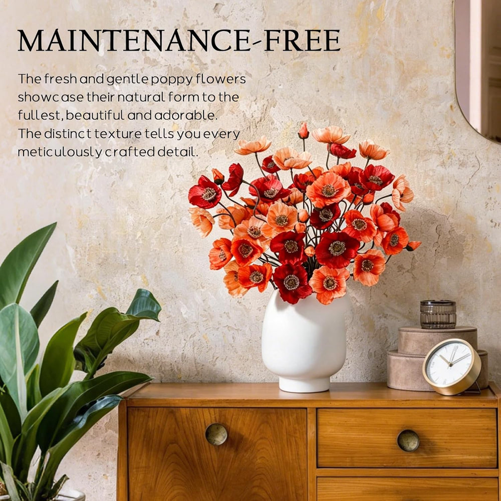 Artificial Poppy Flowers, 6 Bundles Faux Poppies for Vase Decor