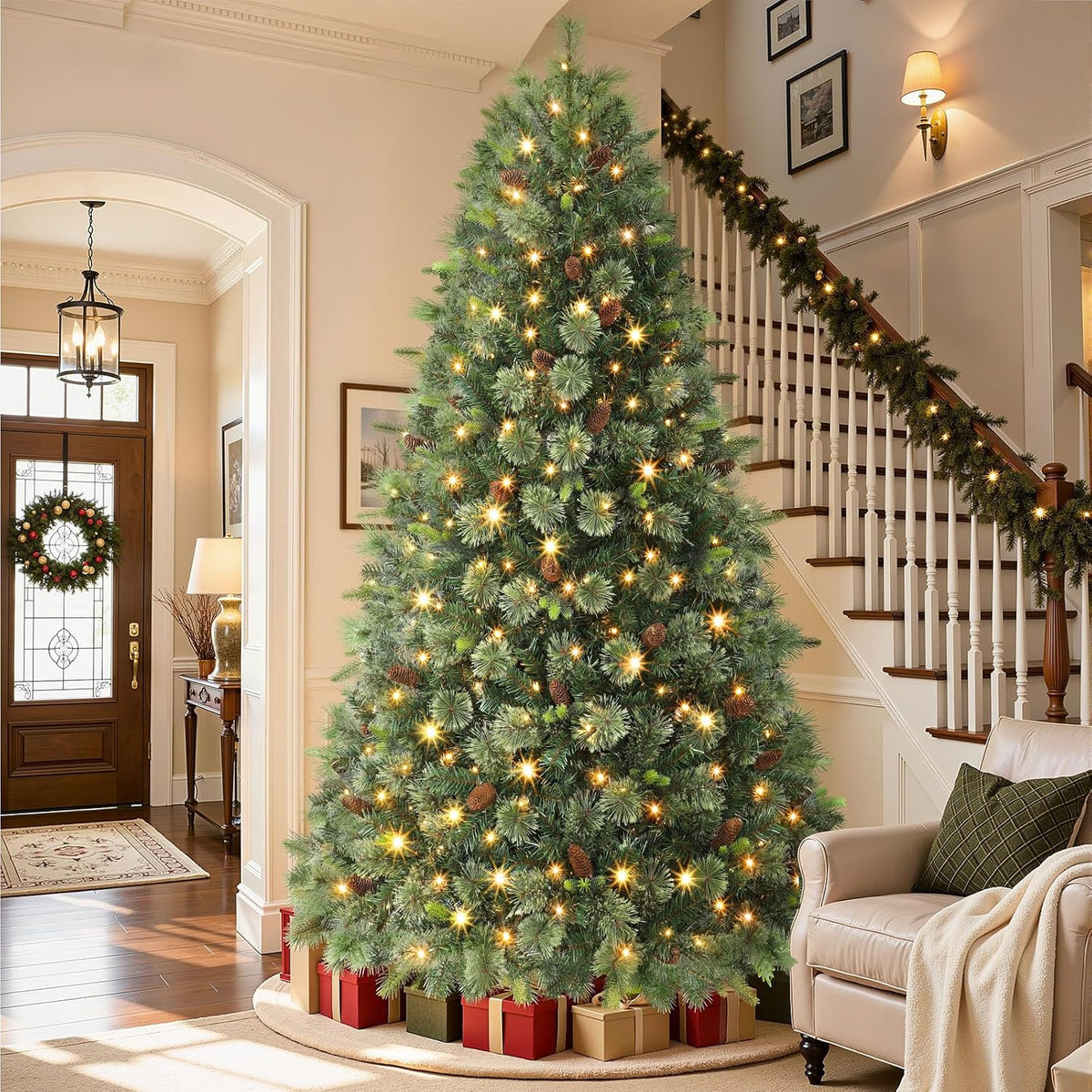 6.5FT Artificial Prelit Pre-Decorated Christmas Tree with Remote, Timer