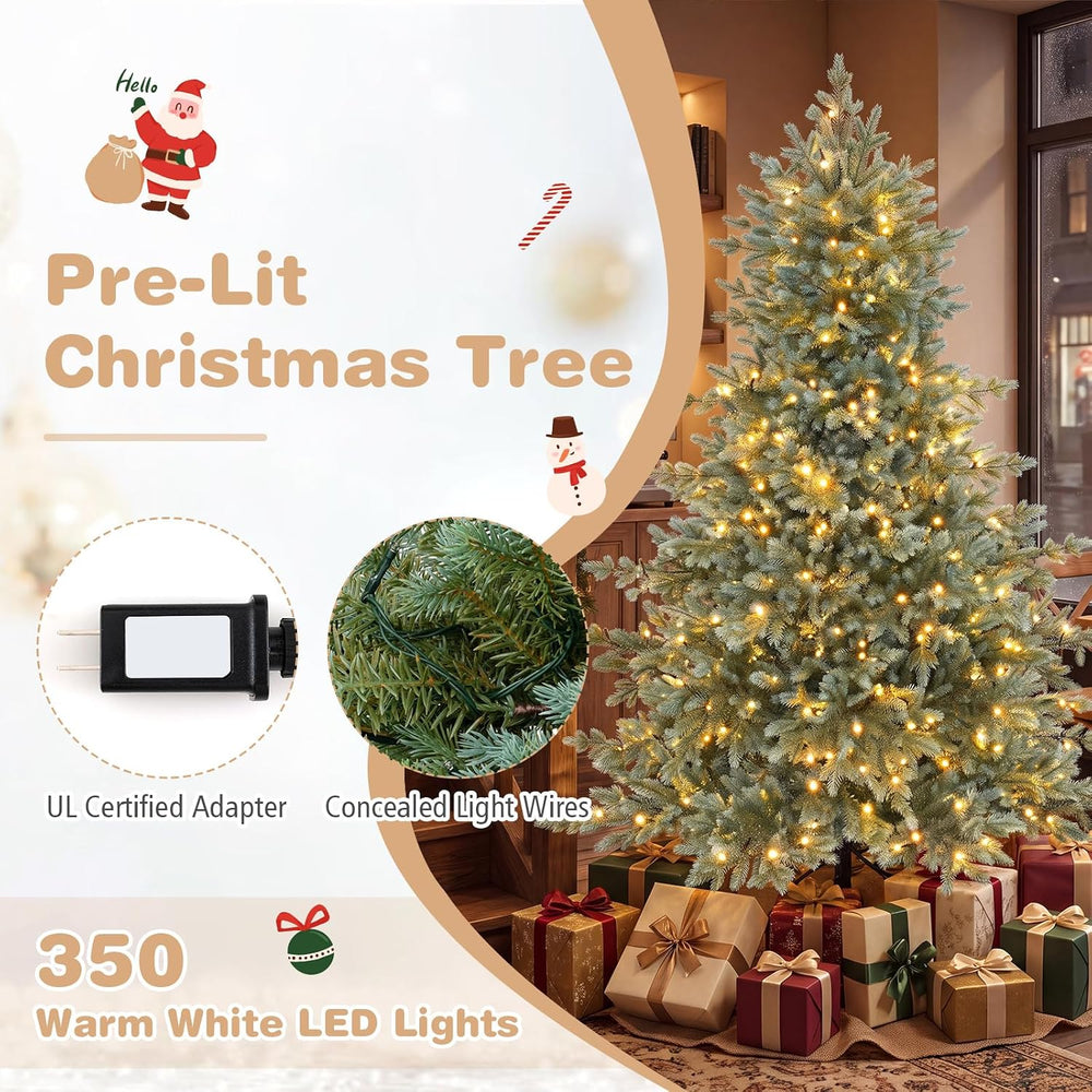 COSTWAY 6 FT Full Pre-Lit Artificial Christmas Tree, 350 Warm White LEDs