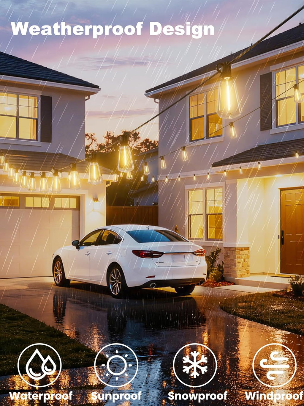 svater outdoor string lights 100 ft, outside led shown in use