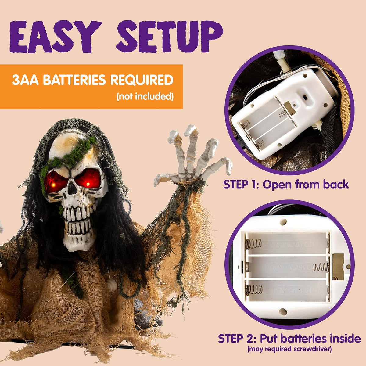 JOYIN Halloween Decoration Outdoor Animated Zombie Groundbreaker, Light-up Skeleton Zombie Groundbreaker Prop with Creepy Sound for Halloween Outside Decoration, Lawn, Yard, Patio, Haunted House Decor
