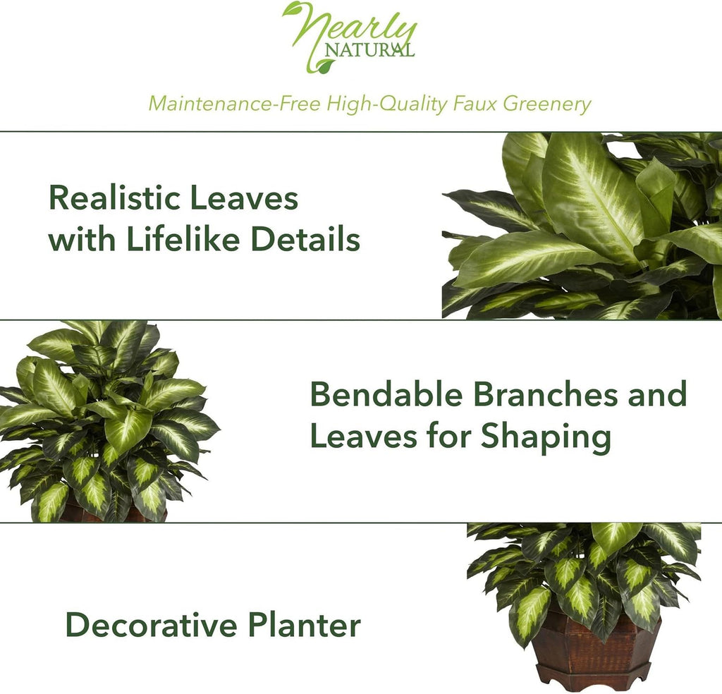 Nearly Natural 24 in Artificial Golden Dieffenbachia Plant with Pot